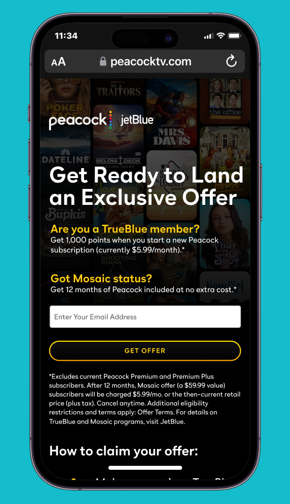 Customer taps on url and begins activating Peacock TV