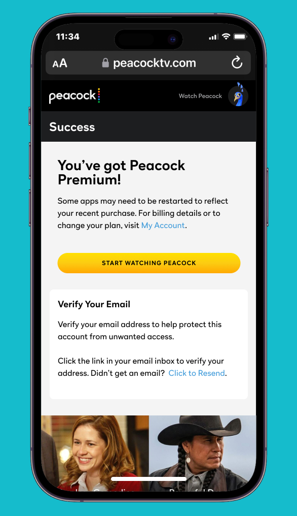 Success screen-you have Peacock TV