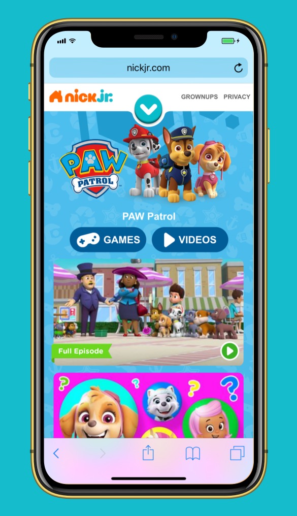 Mobile Nick Jr. Blaze property page