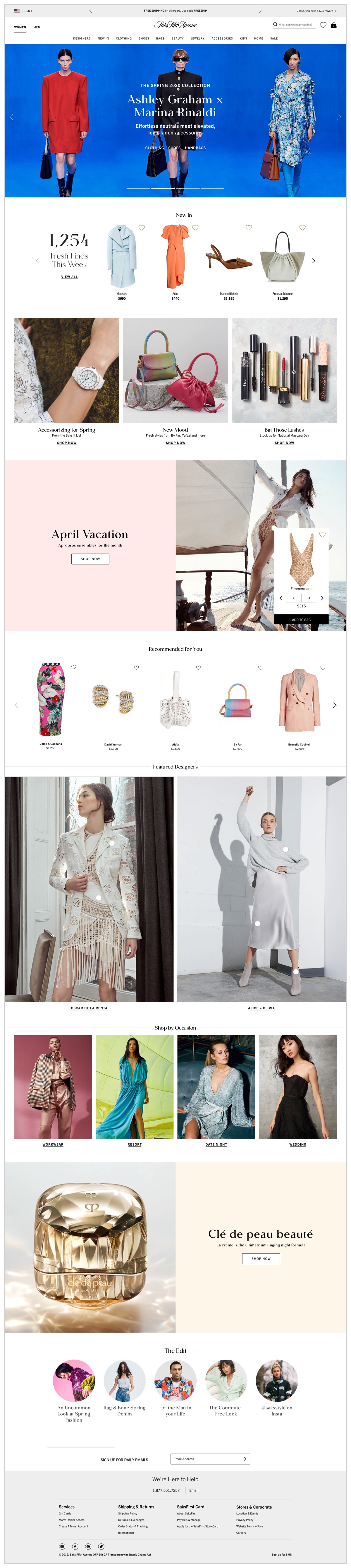 Desktop version of Saks Home Page-Women