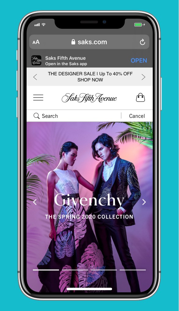 Mobile Saks Home Page for women