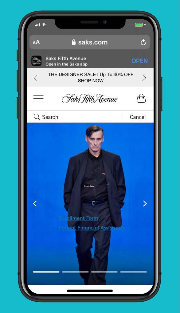 Mobile Saks Home Page for men